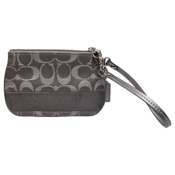 COACH Signature Legacy Striped Wristlet Grey Silver Jacquard Logo Wallet Clutch - Picture 2 of 10